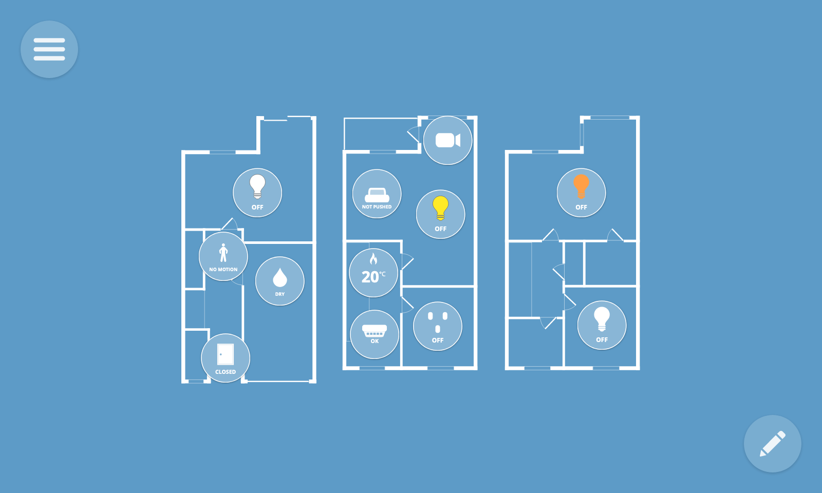 A screenshot with icons representing devices on a floorplan of a house
